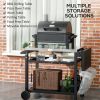 Outsunny Outdoor Grill Cart with Foldable Side Table, 46" x 21.75" Multifunctional Stainless Steel Pizza Oven Stand with Three-Shelf