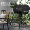 Outsunny Barrel Charcoal BBQ Grill with 420 sq.in. Cooking Area, Outdoor Barbecue with Wheels, Ash Catcher and Built-in Thermometer for Patio Picnic