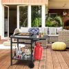 Movable Outdoor Grill Cart with Folding Tabletop and Hooks