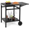 Movable Outdoor Grill Cart with Folding Tabletop and Hooks