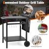 Movable Outdoor Grill Cart with Folding Tabletop and Hooks