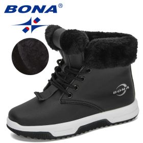 BONA 2020 New Designers High Top Snow Boots Children Winter Thick Plush Warm Non-Slip Boots Big Girls Boys Hiking Footwear Kids (Color: Black silver gray, size: 3.5)