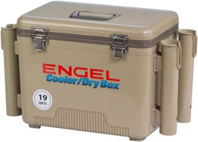 UC19 19qt Leak-Proof Air Tight, Fishing Drybox Cooler with Built-in Fishing Rod Holders, Also Makes The Perfect Small Hard Shell (Color: Tan)