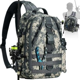 Fishing Tackle Backpack with Rod&Gear Holder,Lightweight Outdoor Water-Resistant Fishing Shoulder Storage Bag,Tackle Storage Bag (Color: Digital Camouflage)