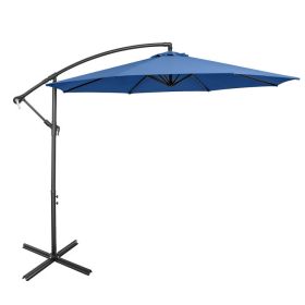 10 Feet Offset Umbrella with 8 Ribs Cantilever and Cross Base (Color: Blue)