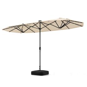 13FT Double-sided Patio Umbrella with Solar Lights for Garden Pool Backyard (Color: Beige)