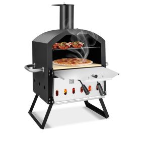 2-Layer Pizza Oven with Removable Cooking Rack and Folding Legs (Color: Black)